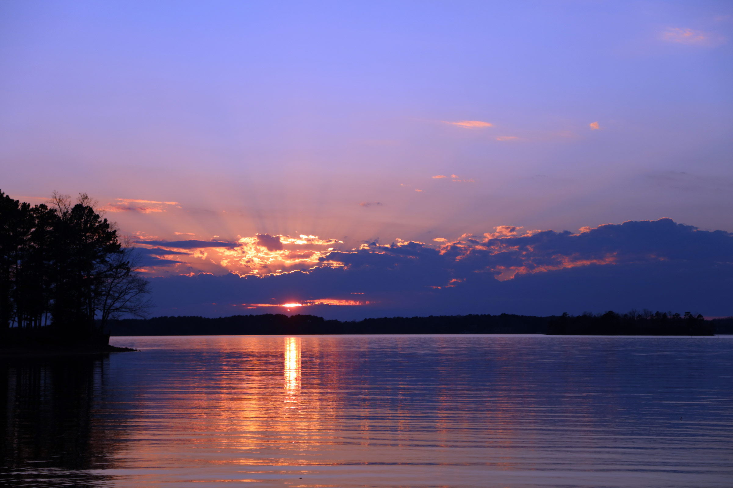 Beautiful sunset over Lake Hartwell near RV and boat storage facility
