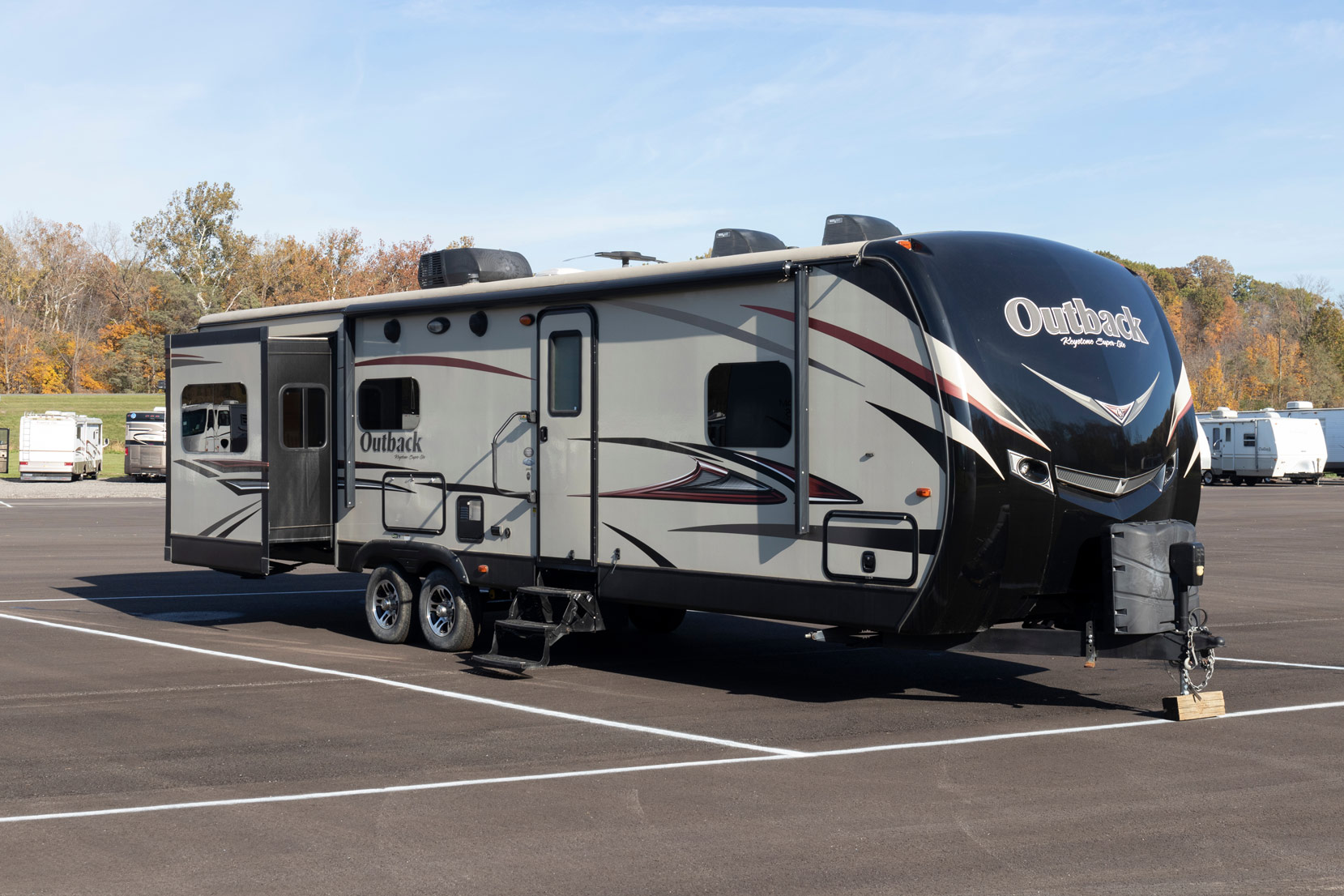 Travel trailer stored securely at Hartwell Lake Storage
