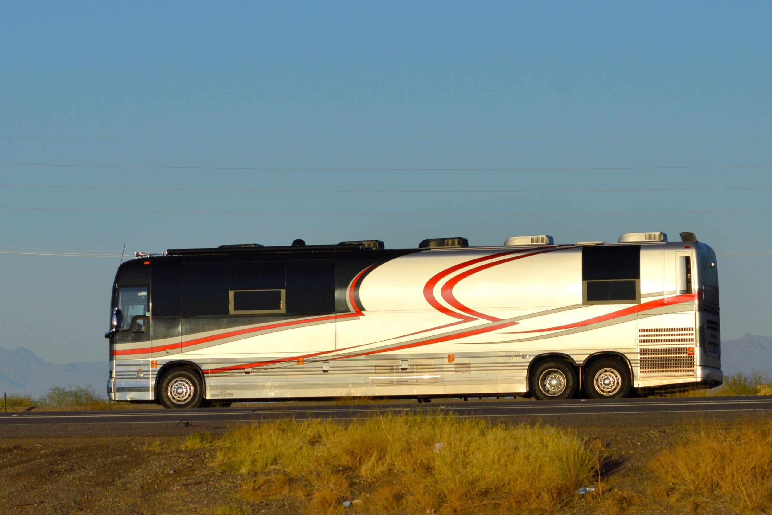 Large luxury RV driving near Lake Hartwell